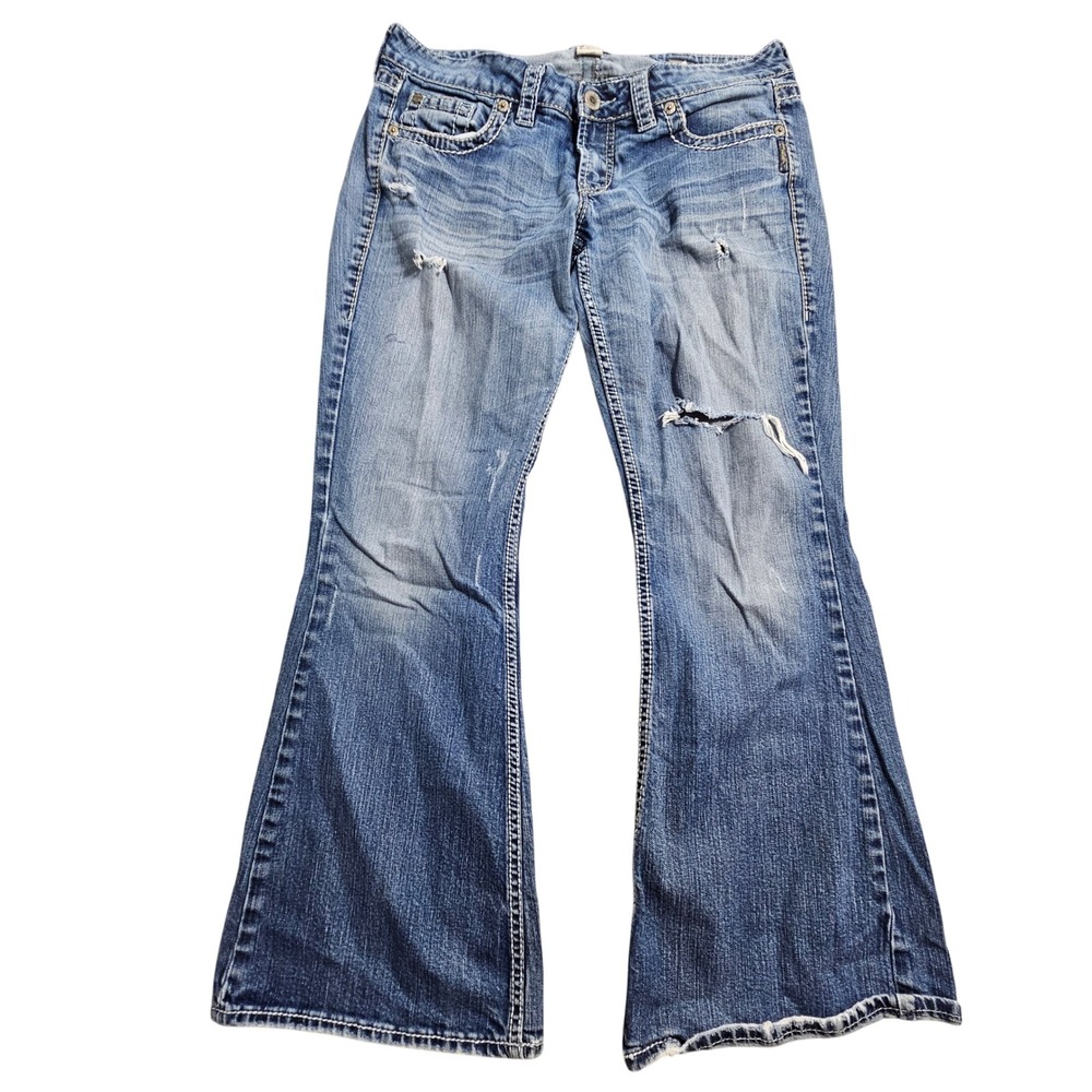 Silver‎ Jeans Co Eden Flare Jeans Womens 32 Blue Distressed Mid Rise L1615SVP216